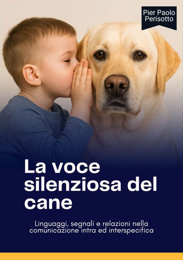 copertina del libro la voce silenziosa del cane con bambino che sussurra all'orecchio di un cane